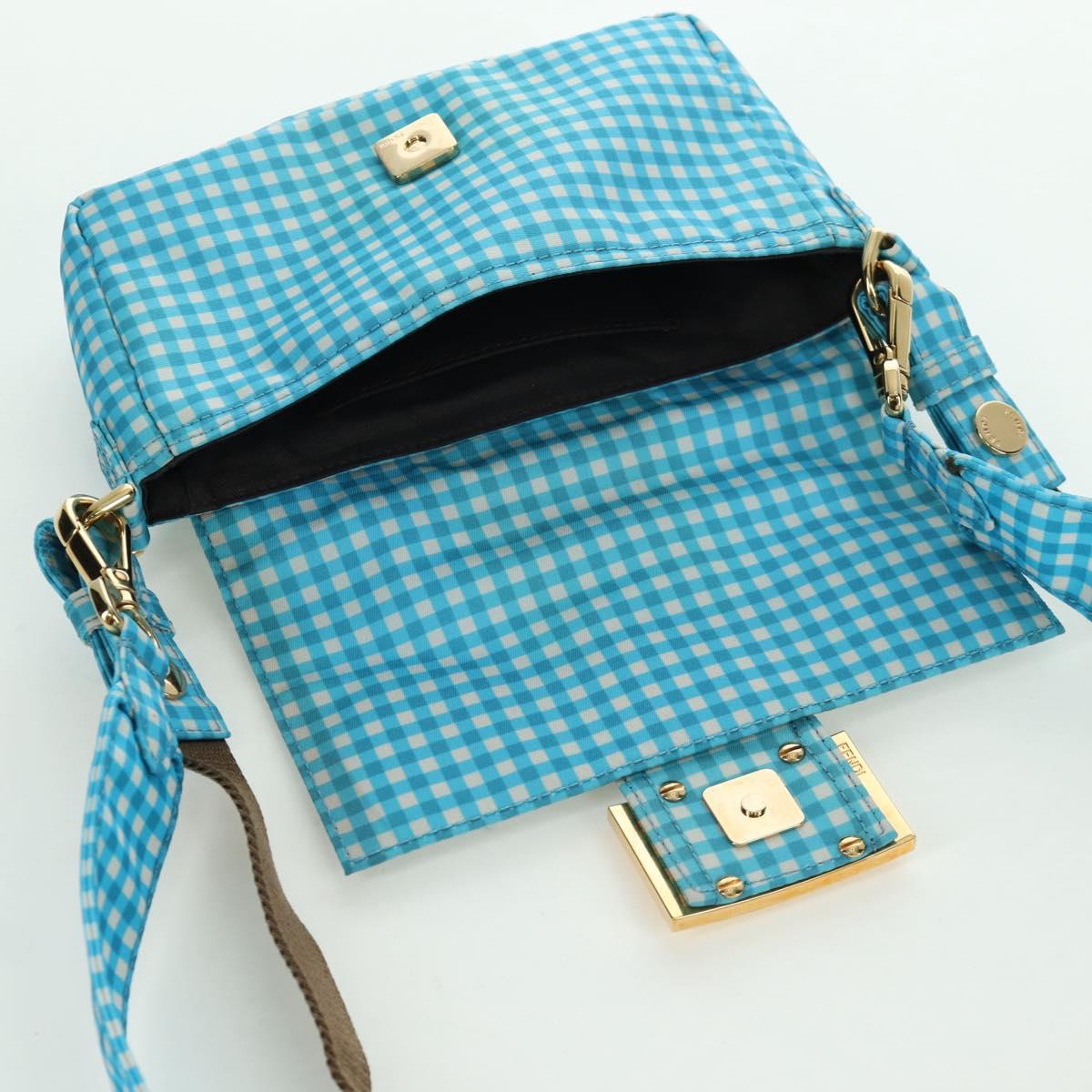 FENDI Mamma Baguette Shoulder Bag Nylon 2way Light Blue Gold Auth 171465M