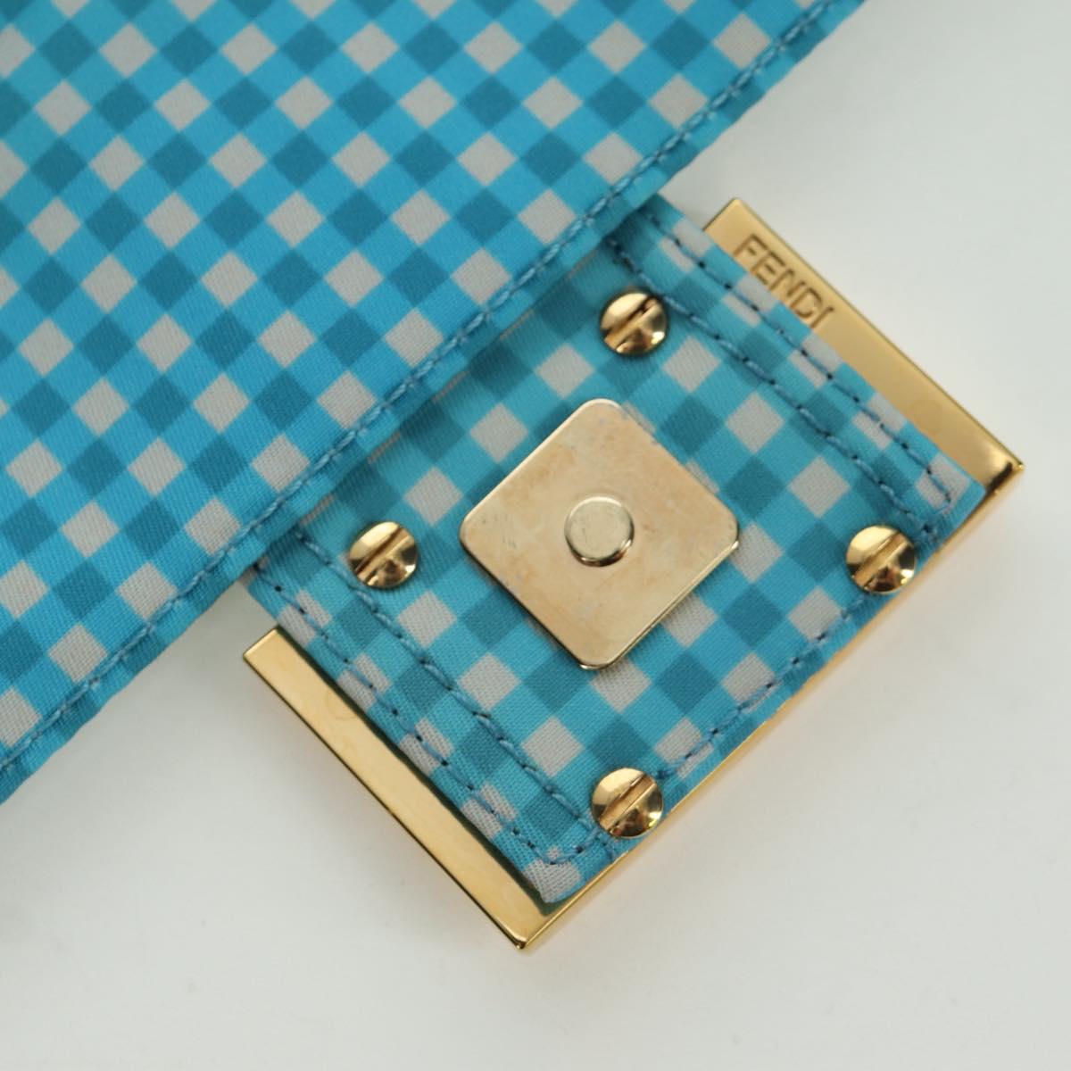 FENDI Mamma Baguette Shoulder Bag Nylon 2way Light Blue Gold Auth 171465M