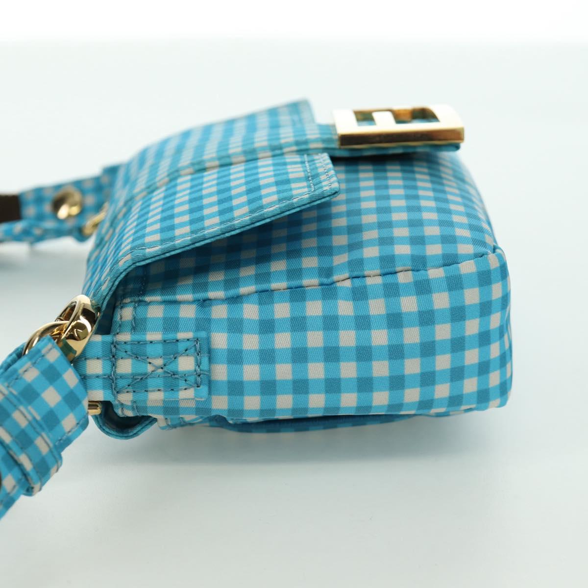 FENDI Mamma Baguette Shoulder Bag Nylon 2way Light Blue Gold Auth 171465M