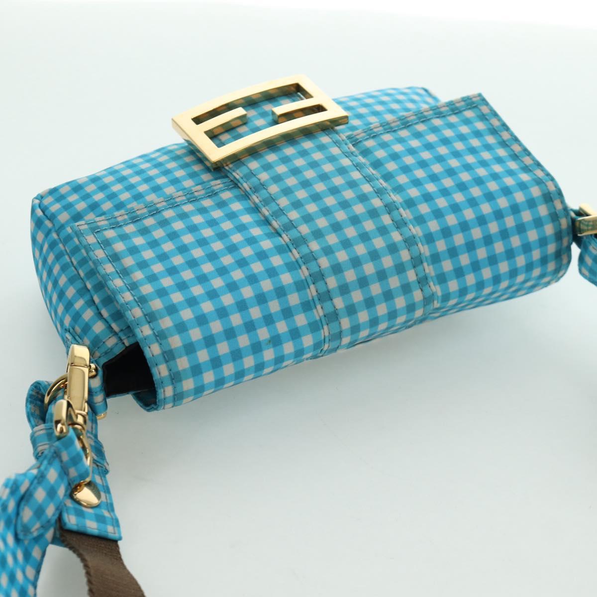 FENDI Mamma Baguette Shoulder Bag Nylon 2way Light Blue Gold Auth 171465M