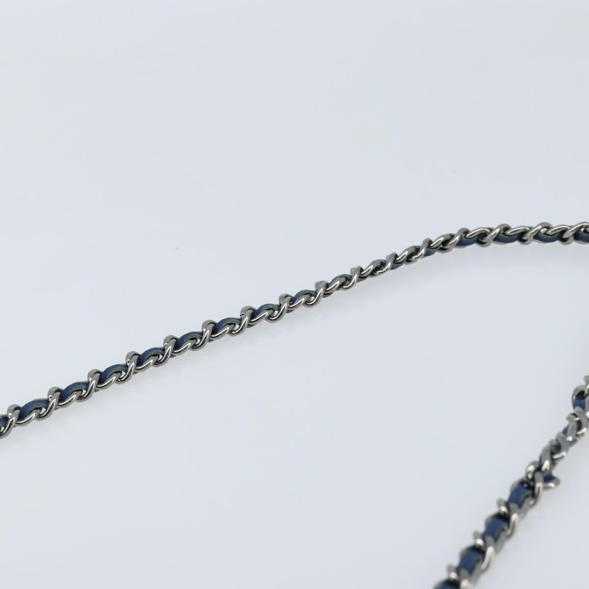 CHANEL Chain Matelasse 2.55 Shoulder Bag Canvas Navy Silver CC Auth 171466A