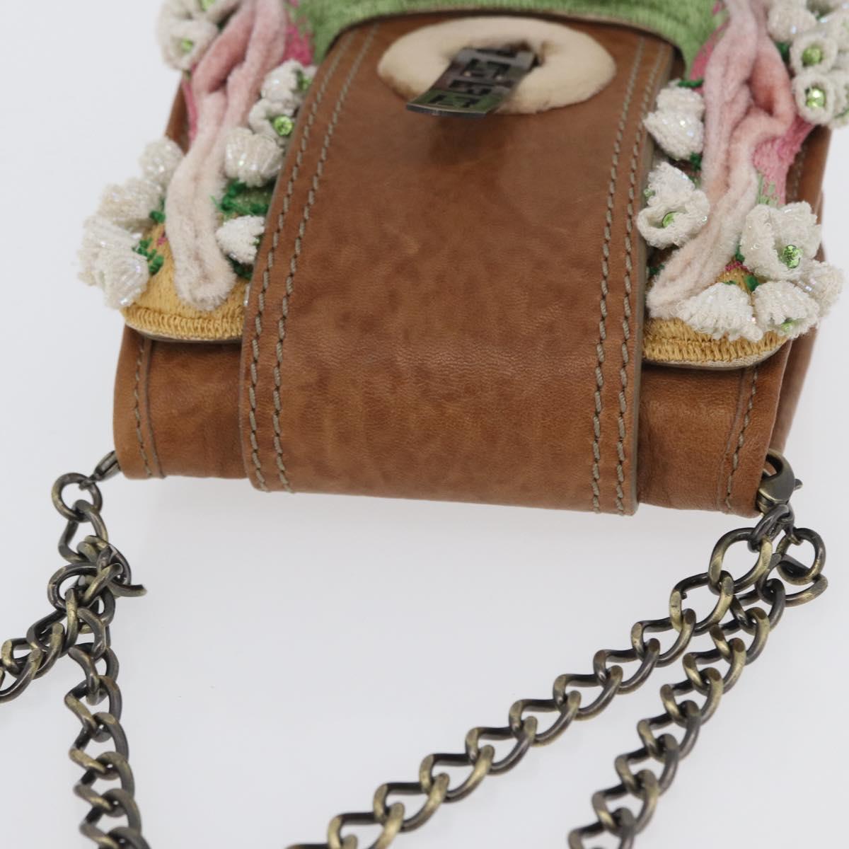 FENDI Chain Shoulder Bag Leather 2way Brown Auth 171467V