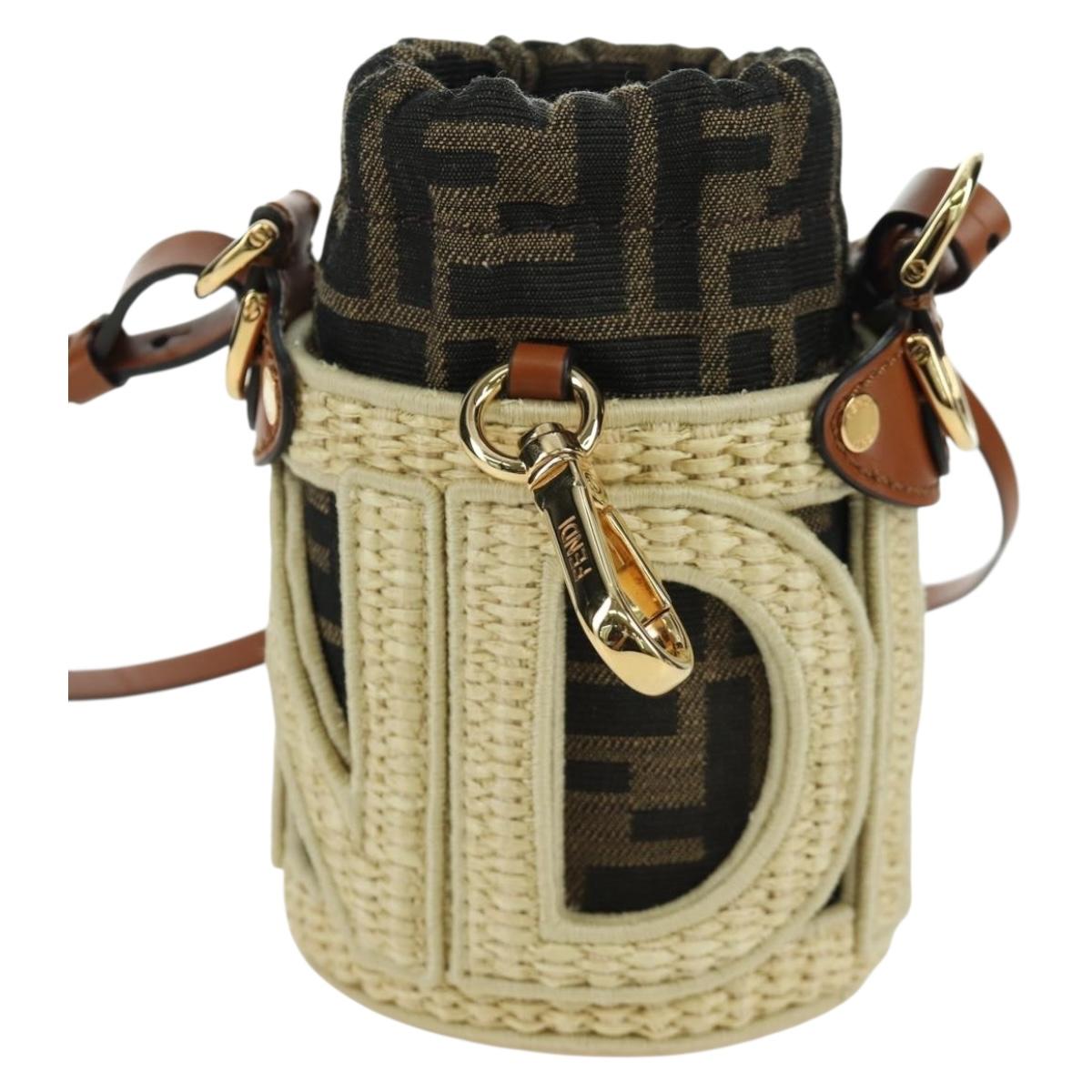 FENDI Step Out Chain Zucca Canvas Mamma Baguette Bag Brown Black Auth 171470SAM