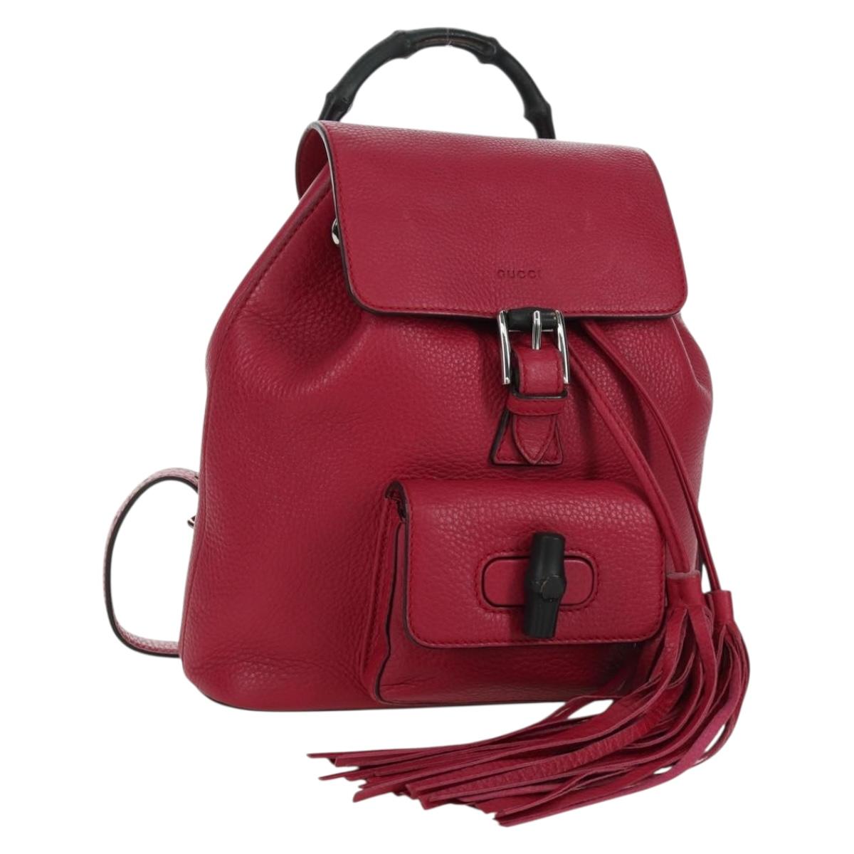 GUCCI Bamboo Backpack Leather Pink Silver 387149 Auth 171479V