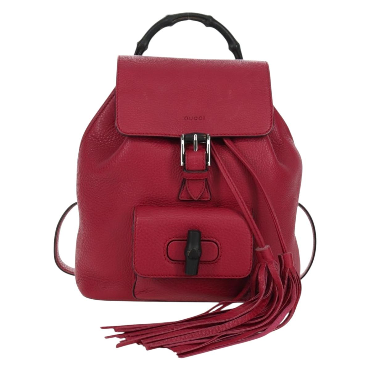 GUCCI Bamboo Backpack Leather Pink Silver 387149 Auth 171479V