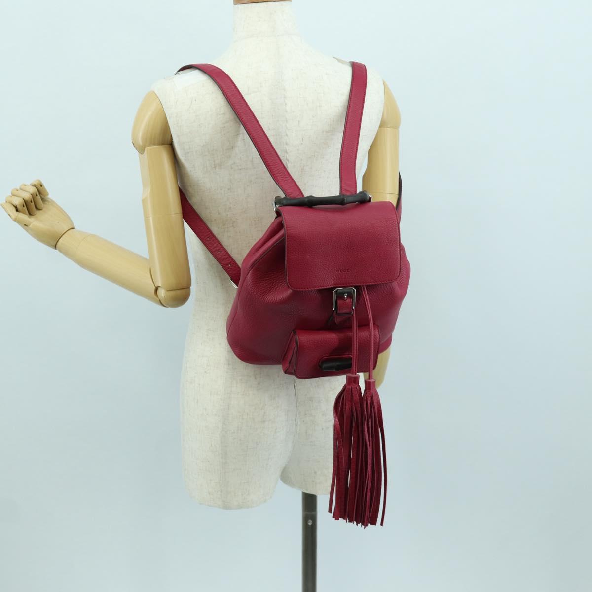 GUCCI Bamboo Backpack Leather Pink Silver 387149 Auth 171479V
