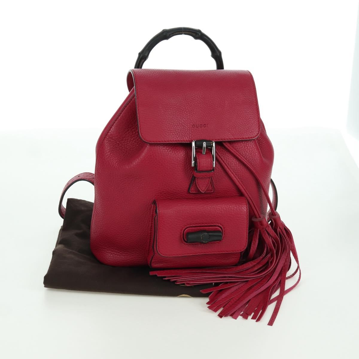 GUCCI Bamboo Backpack Leather Pink Silver 387149 Auth 171479V