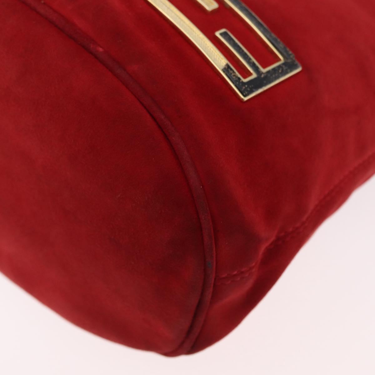 FENDI Hand Bag Suede 2way Red Gold Auth 171482V