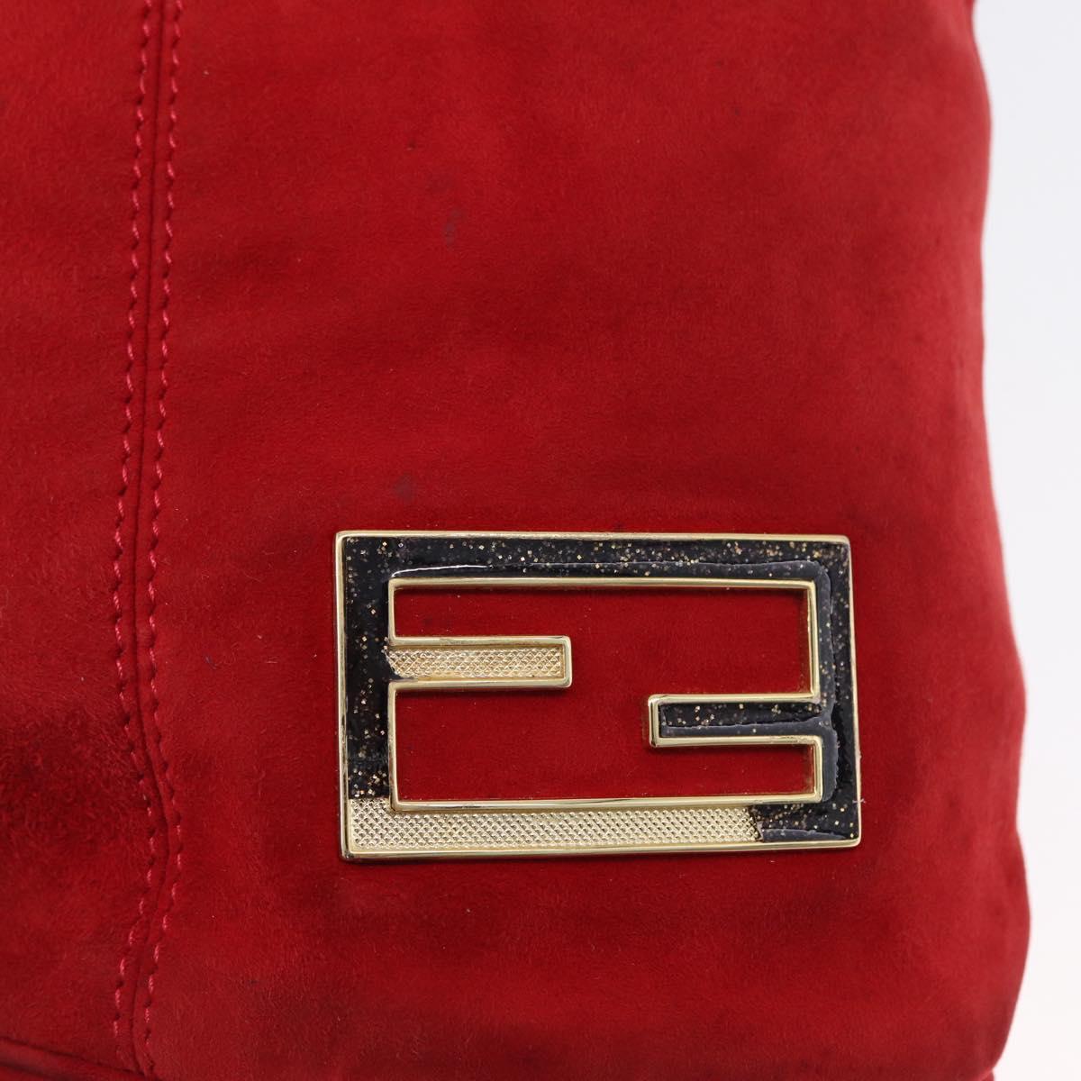 FENDI Hand Bag Suede 2way Red Gold Auth 171482V