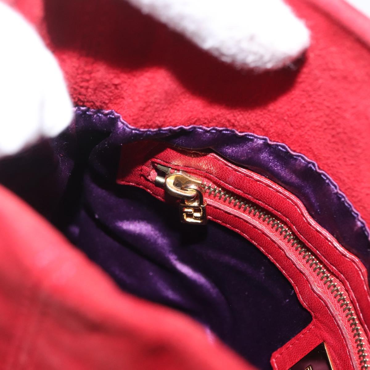 FENDI Hand Bag Suede 2way Red Gold Auth 171482V