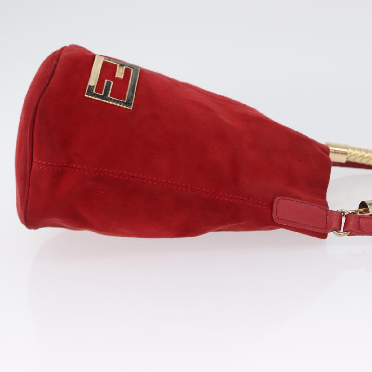 FENDI Hand Bag Suede 2way Red Gold Auth 171482V
