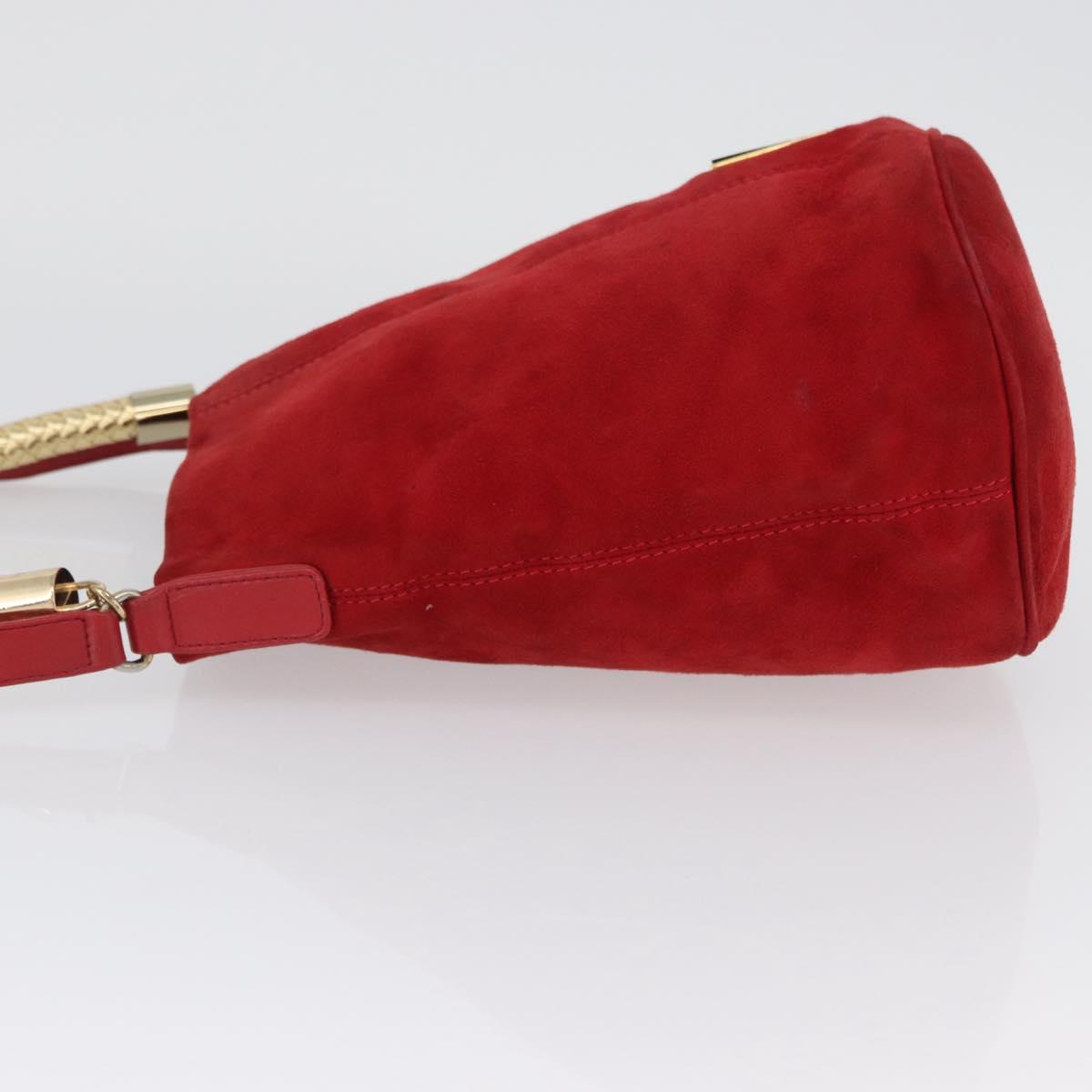 FENDI Hand Bag Suede 2way Red Gold Auth 171482V
