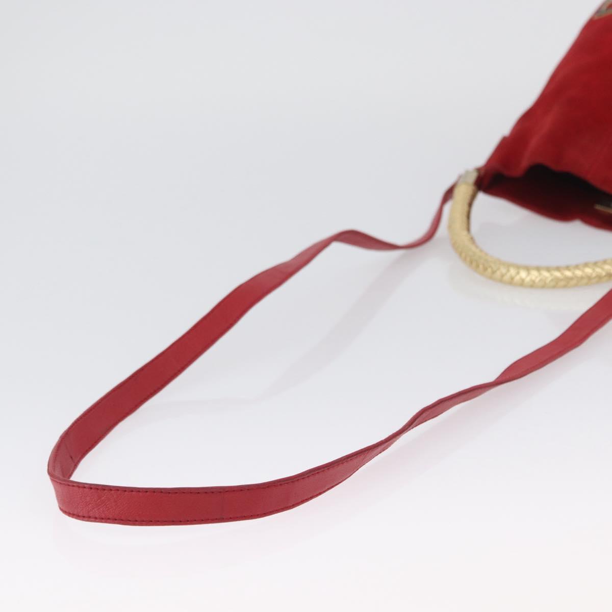 FENDI Hand Bag Suede 2way Red Gold Auth 171482V