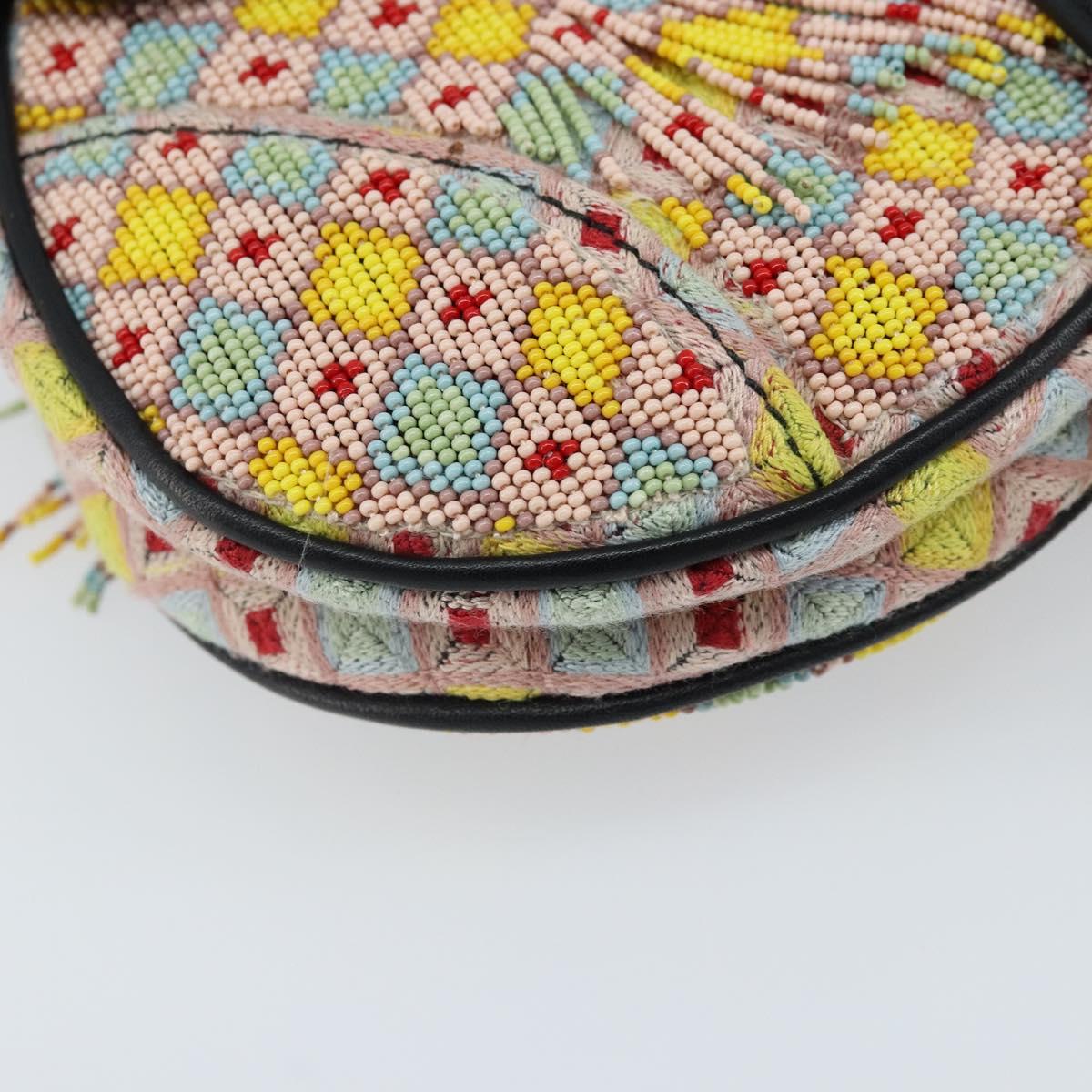 Christian Dior Beads Saddle Hand Bag Canvas Multicolor Gold Auth 171485SM