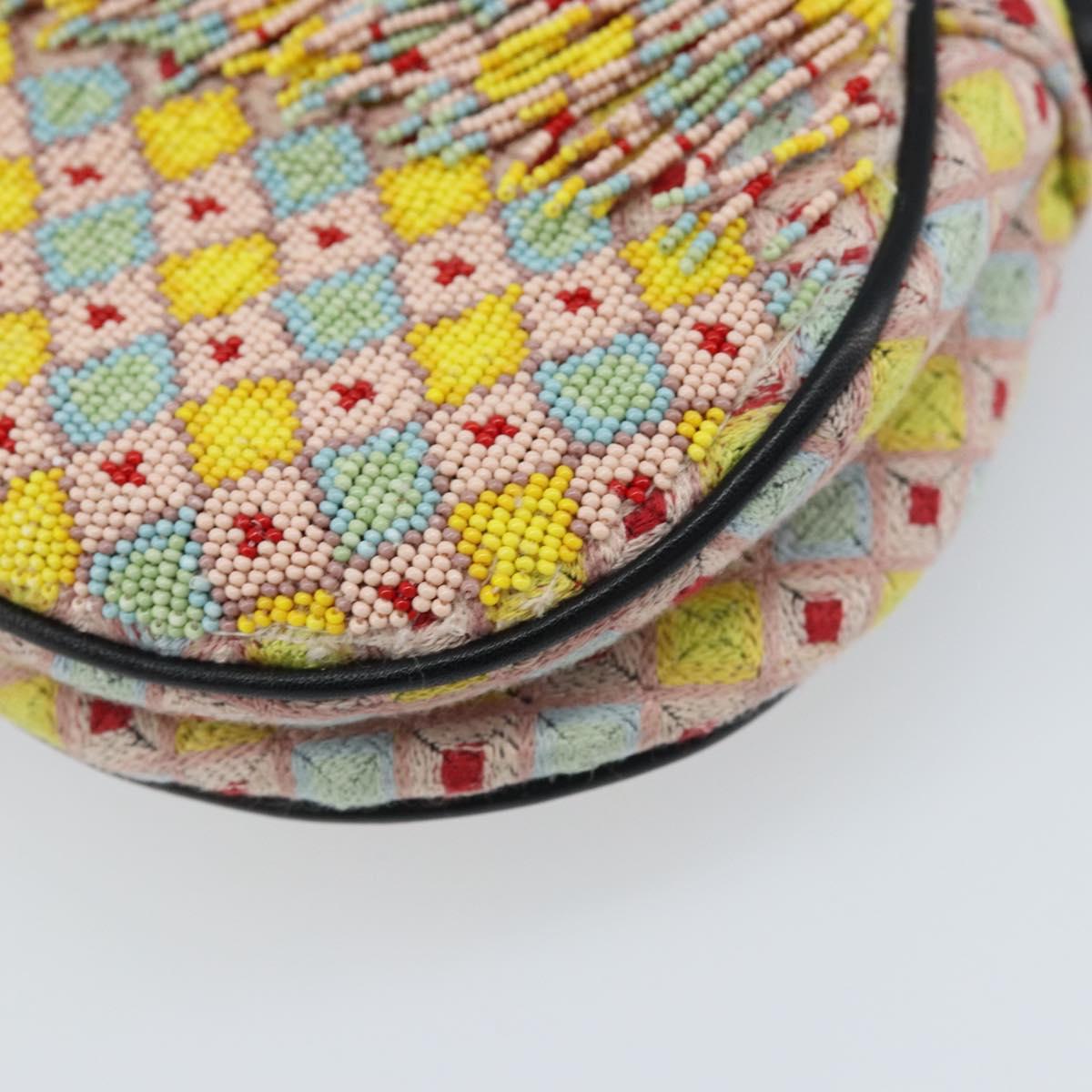 Christian Dior Beads Saddle Hand Bag Canvas Multicolor Gold Auth 171485SM