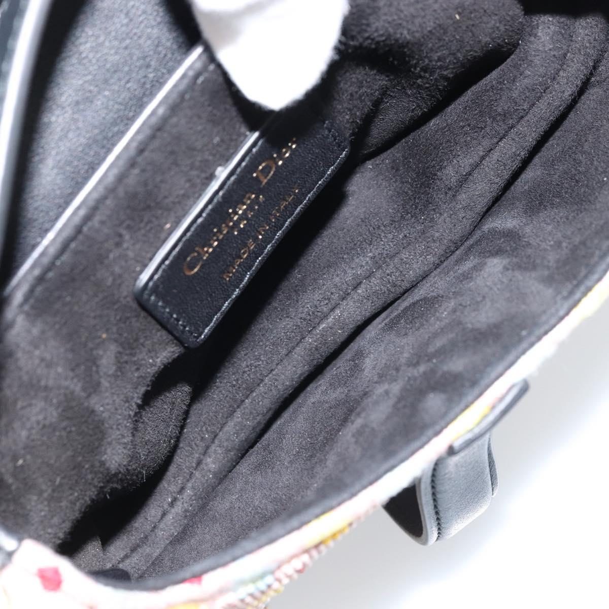 Christian Dior Beads Saddle Hand Bag Canvas Multicolor Gold Auth 171485SM