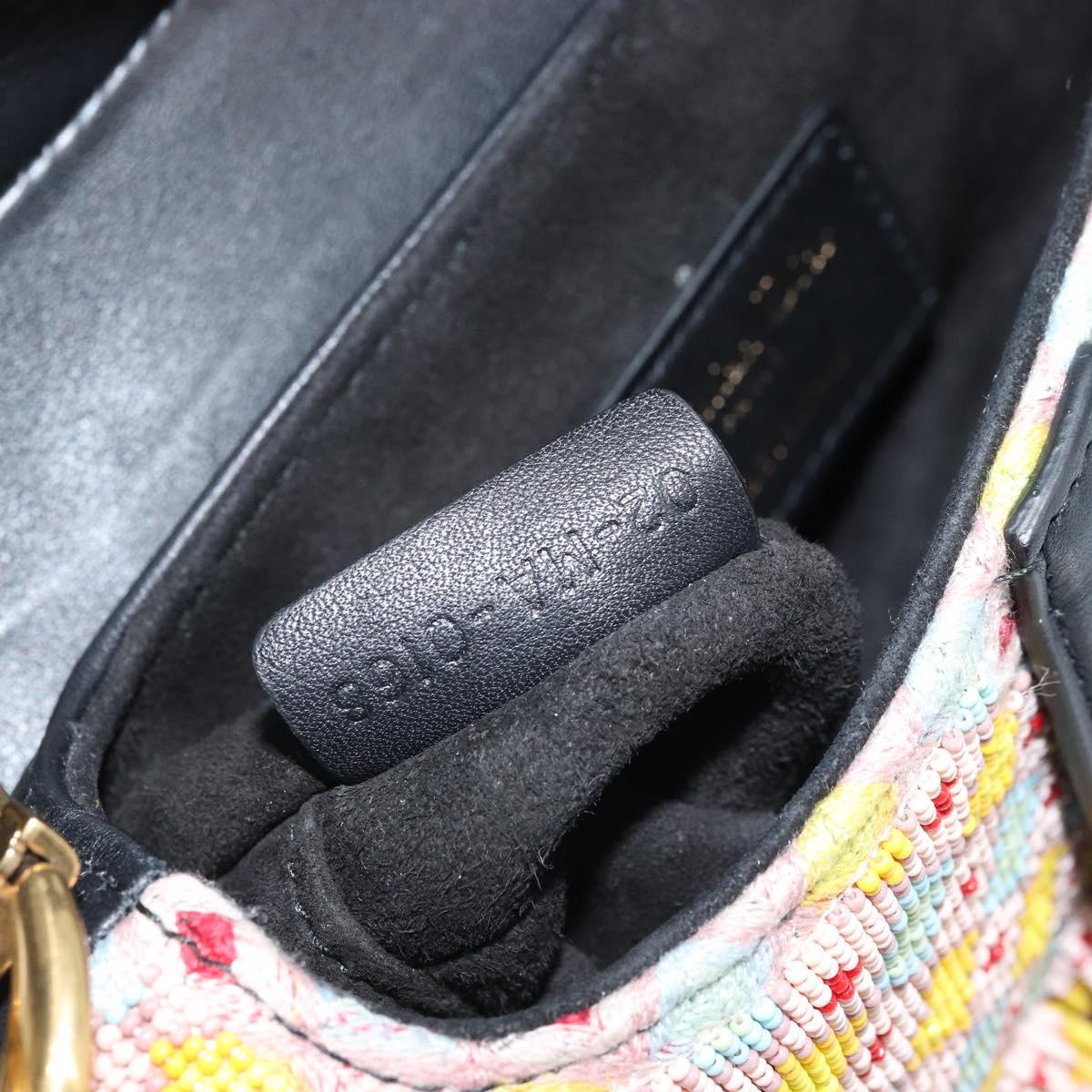 Christian Dior Beads Saddle Hand Bag Canvas Multicolor Gold Auth 171485SM