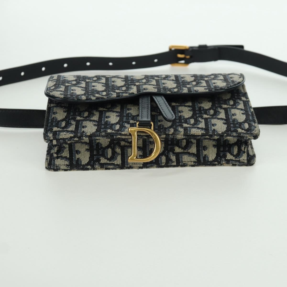 Christian Dior Trotter Canvas Saddle Waist bag Navy Gold Auth 171490SAV