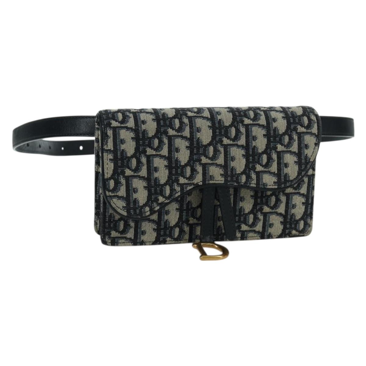 Christian Dior Trotter Canvas Saddle Waist bag Navy Gold Auth 171490SAV