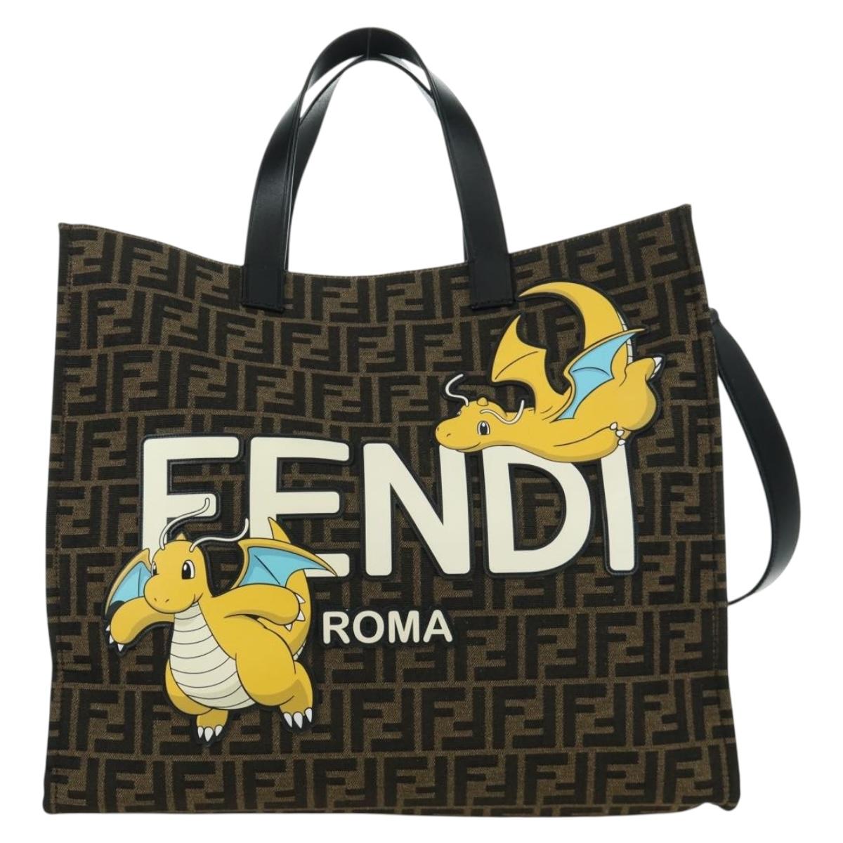 FENDI Zucca Canvas Fragment x Pokemon Hand Bag 2way Brown Black Auth 171492SM