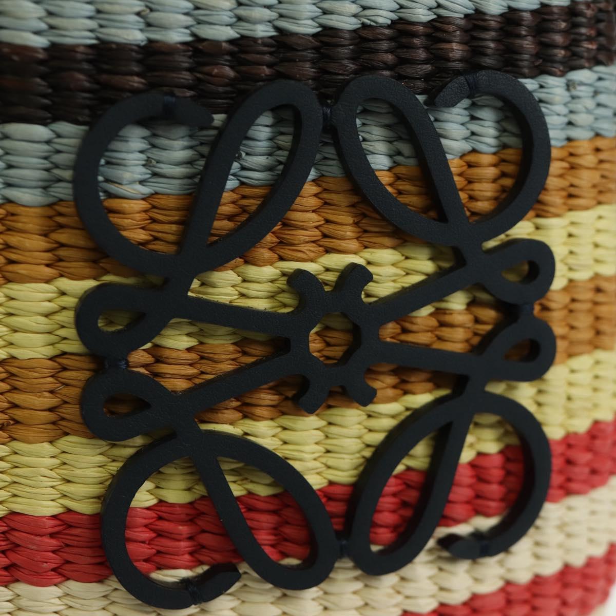 LOEWE Square Pocket Anagram Shoulder Bag Raffia Beige Auth 171500SAM