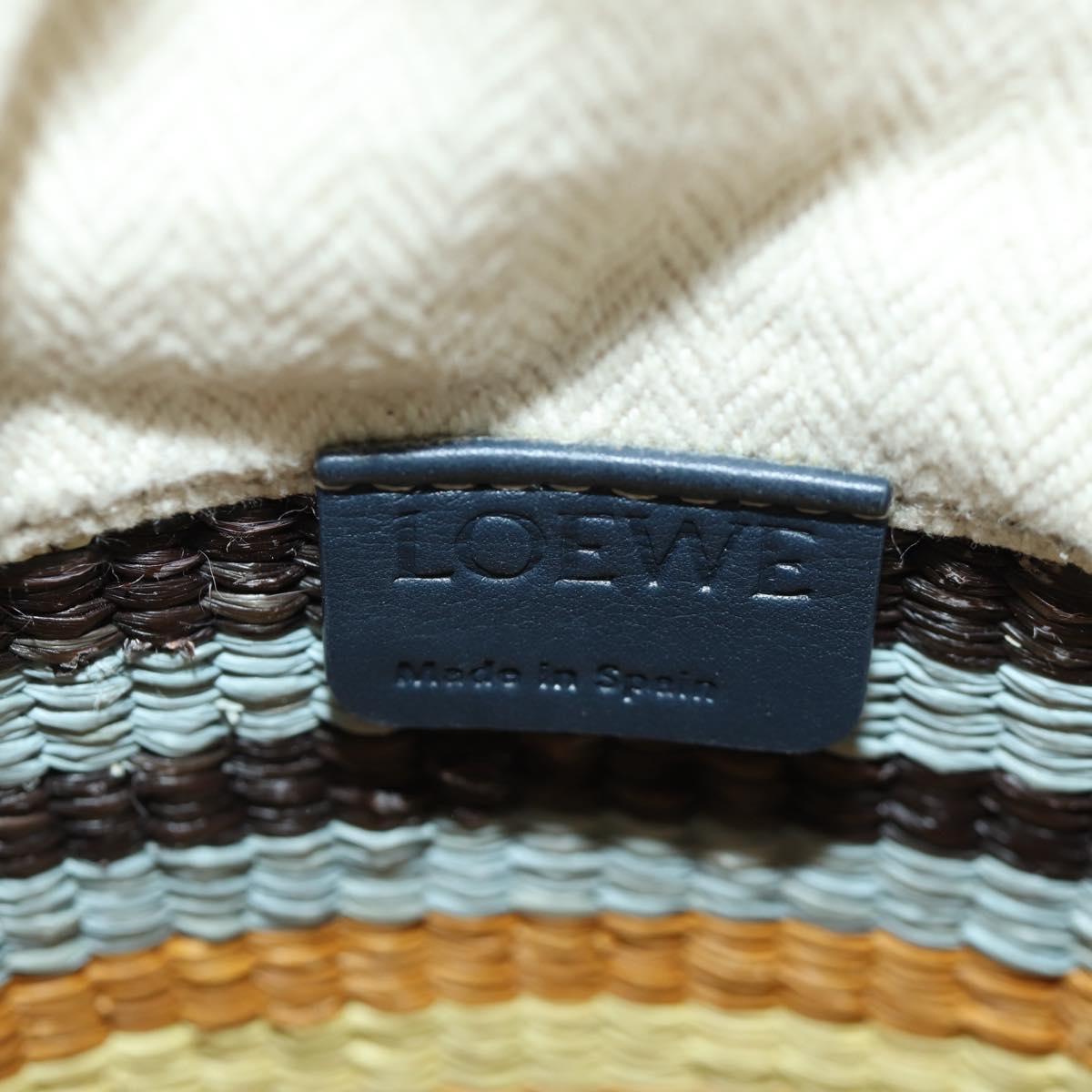 LOEWE Square Pocket Anagram Shoulder Bag Raffia Beige Auth 171500SAM