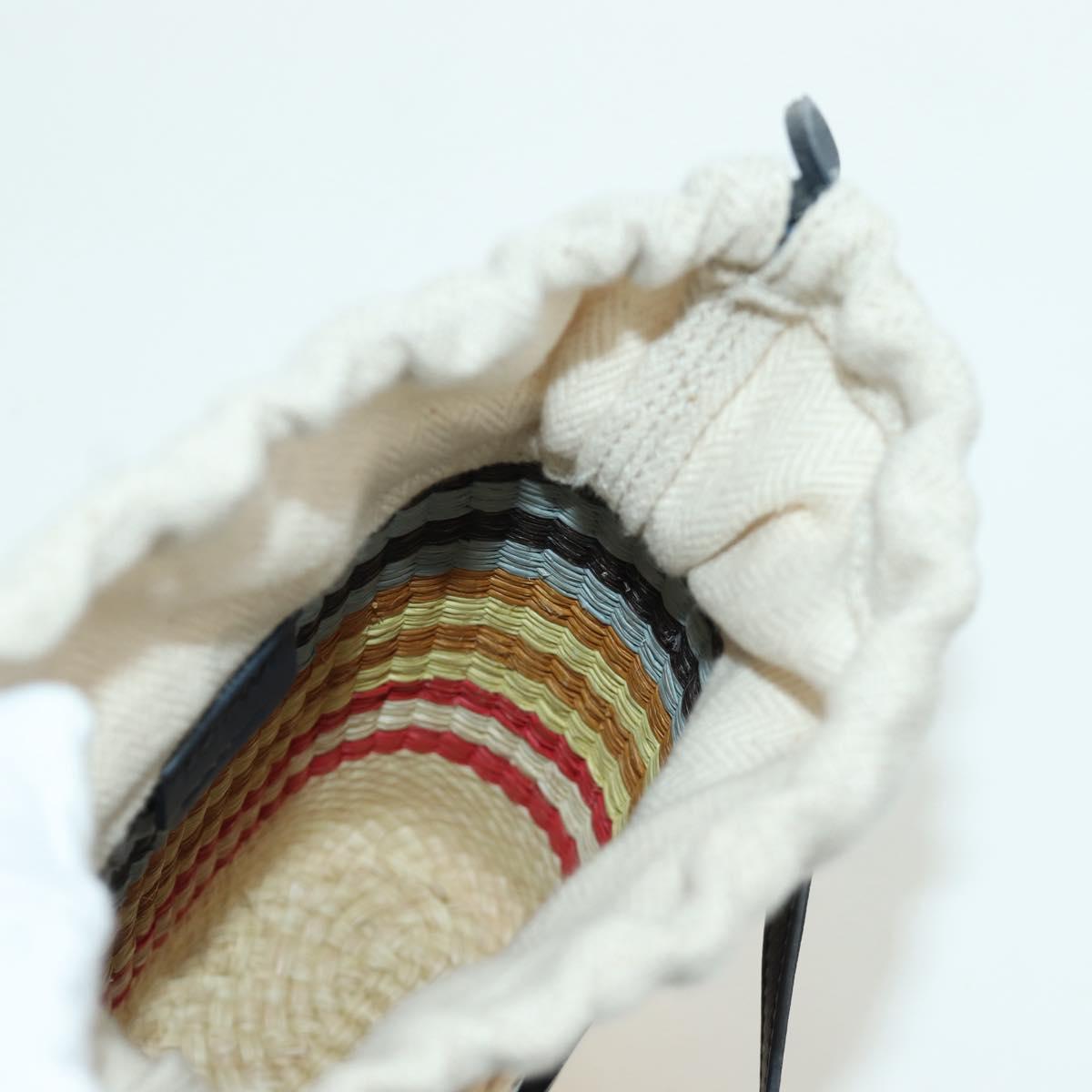 LOEWE Square Pocket Anagram Shoulder Bag Raffia Beige Auth 171500SAM