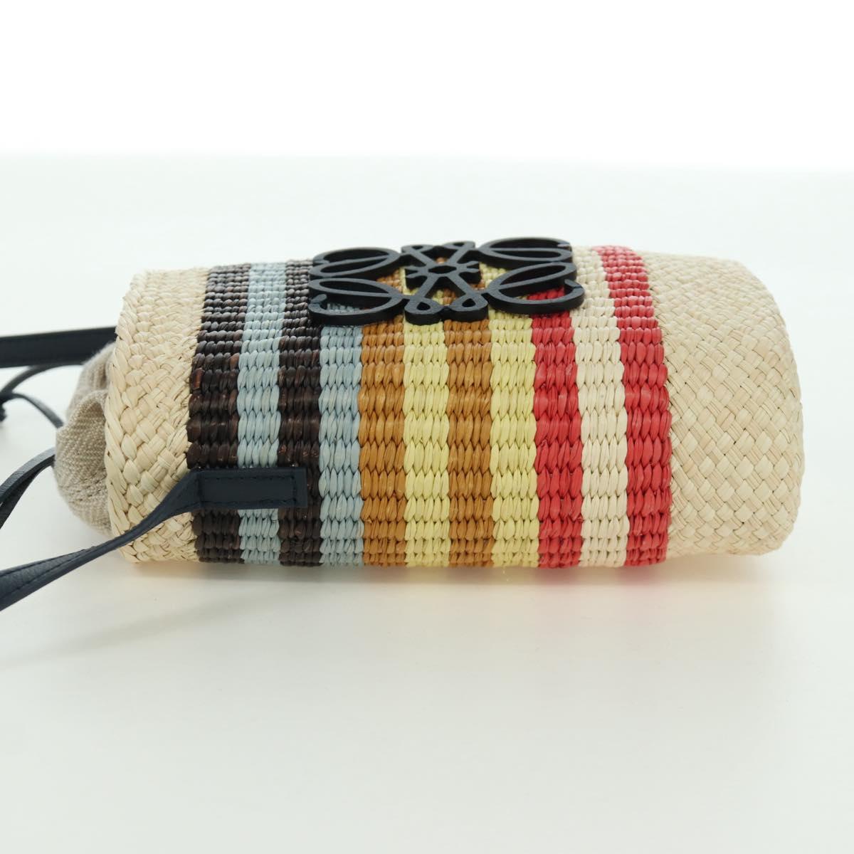 LOEWE Square Pocket Anagram Shoulder Bag Raffia Beige Auth 171500SAM