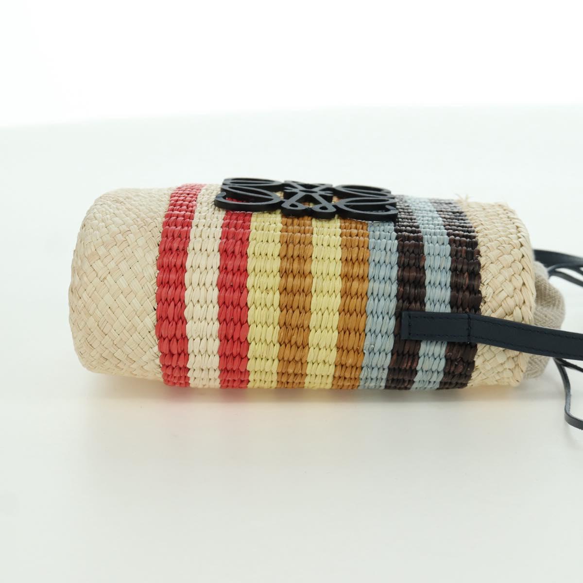 LOEWE Square Pocket Anagram Shoulder Bag Raffia Beige Auth 171500SAM