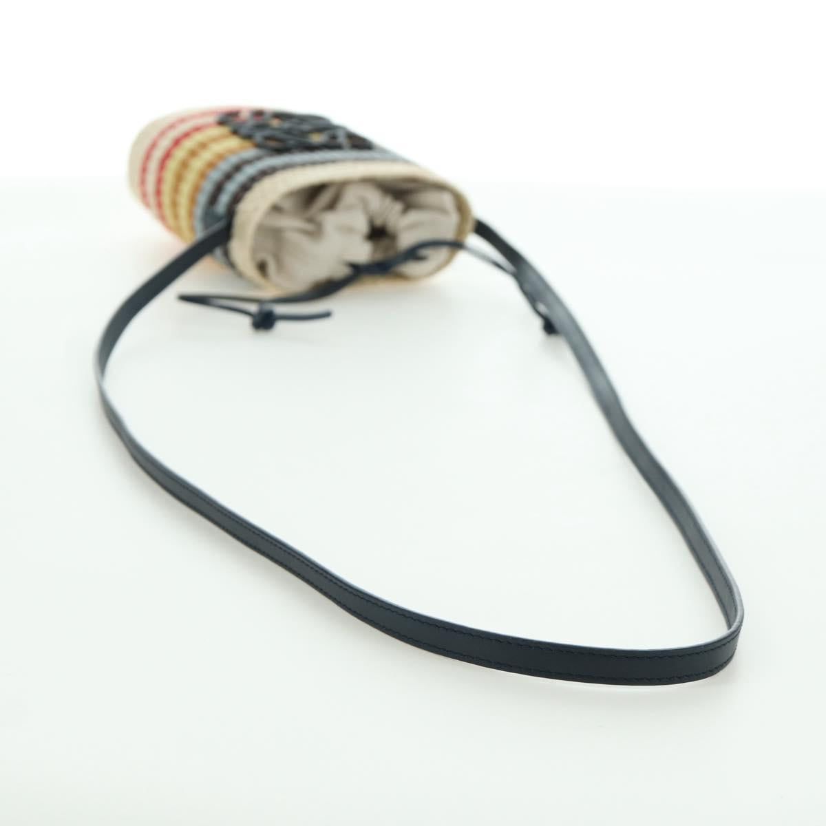 LOEWE Square Pocket Anagram Shoulder Bag Raffia Beige Auth 171500SAM