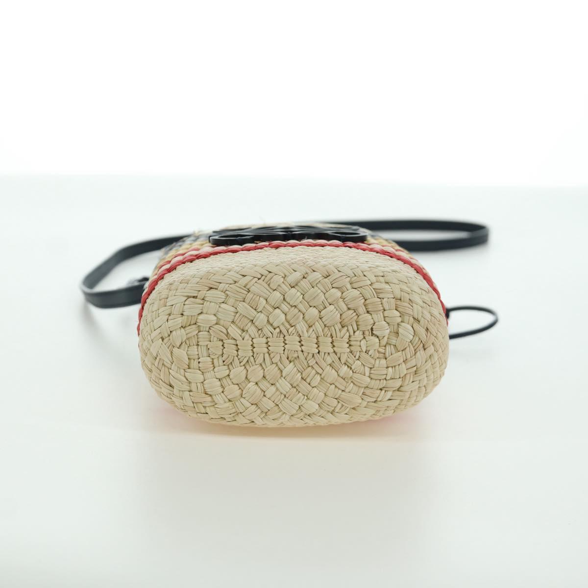 LOEWE Square Pocket Anagram Shoulder Bag Raffia Beige Auth 171500SAM