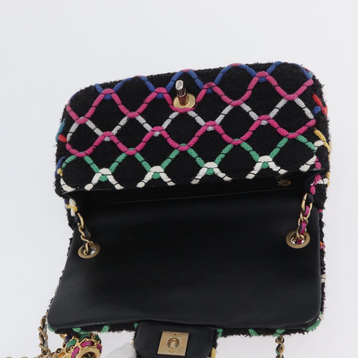 CHANEL Mini Matelasse 20 Chain Shoulder Bag Tweed Black Gold CC Auth 171505SAM