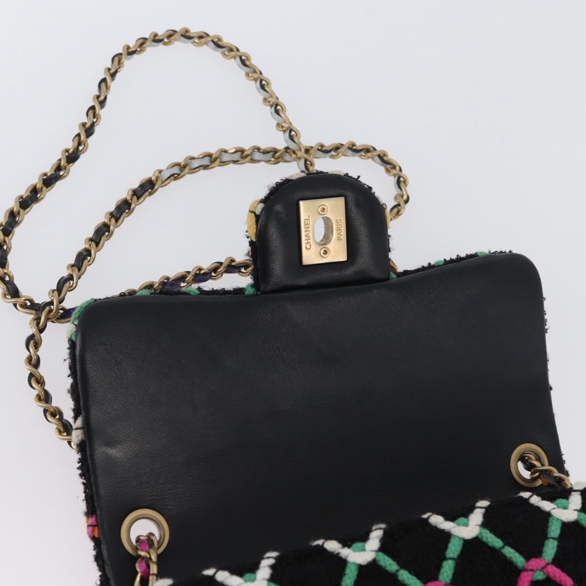 CHANEL Mini Matelasse 20 Chain Shoulder Bag Tweed Black Gold CC Auth 171505SAM