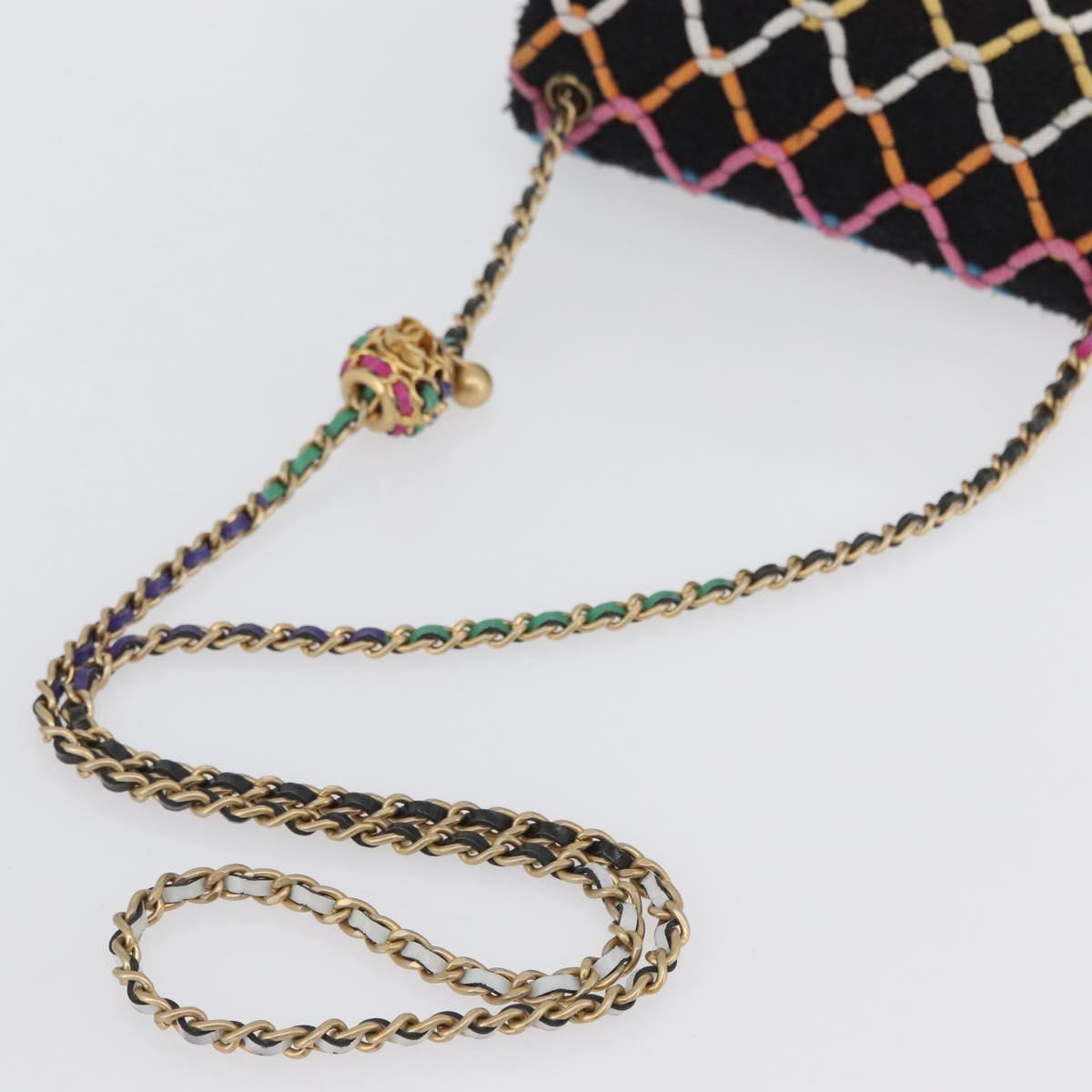 CHANEL Mini Matelasse 20 Chain Shoulder Bag Tweed Black Gold CC Auth 171505SAM