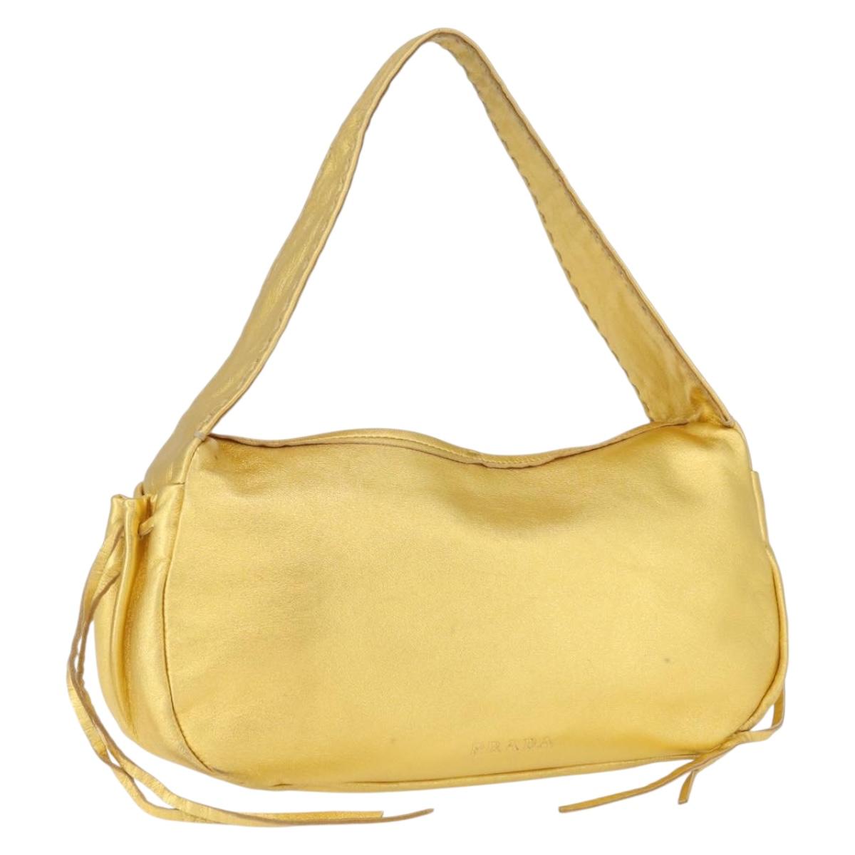 PRADA Shoulder Bag Leather Gold Auth 171507V