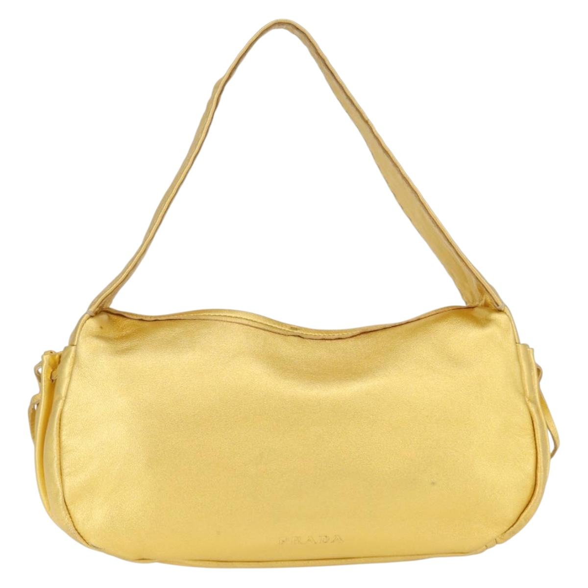 PRADA Shoulder Bag Leather Gold Auth 171507V
