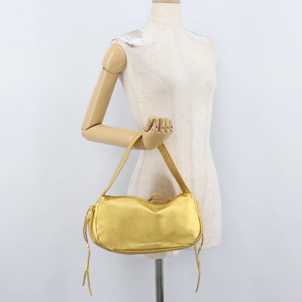 PRADA Shoulder Bag Leather Gold Auth 171507V