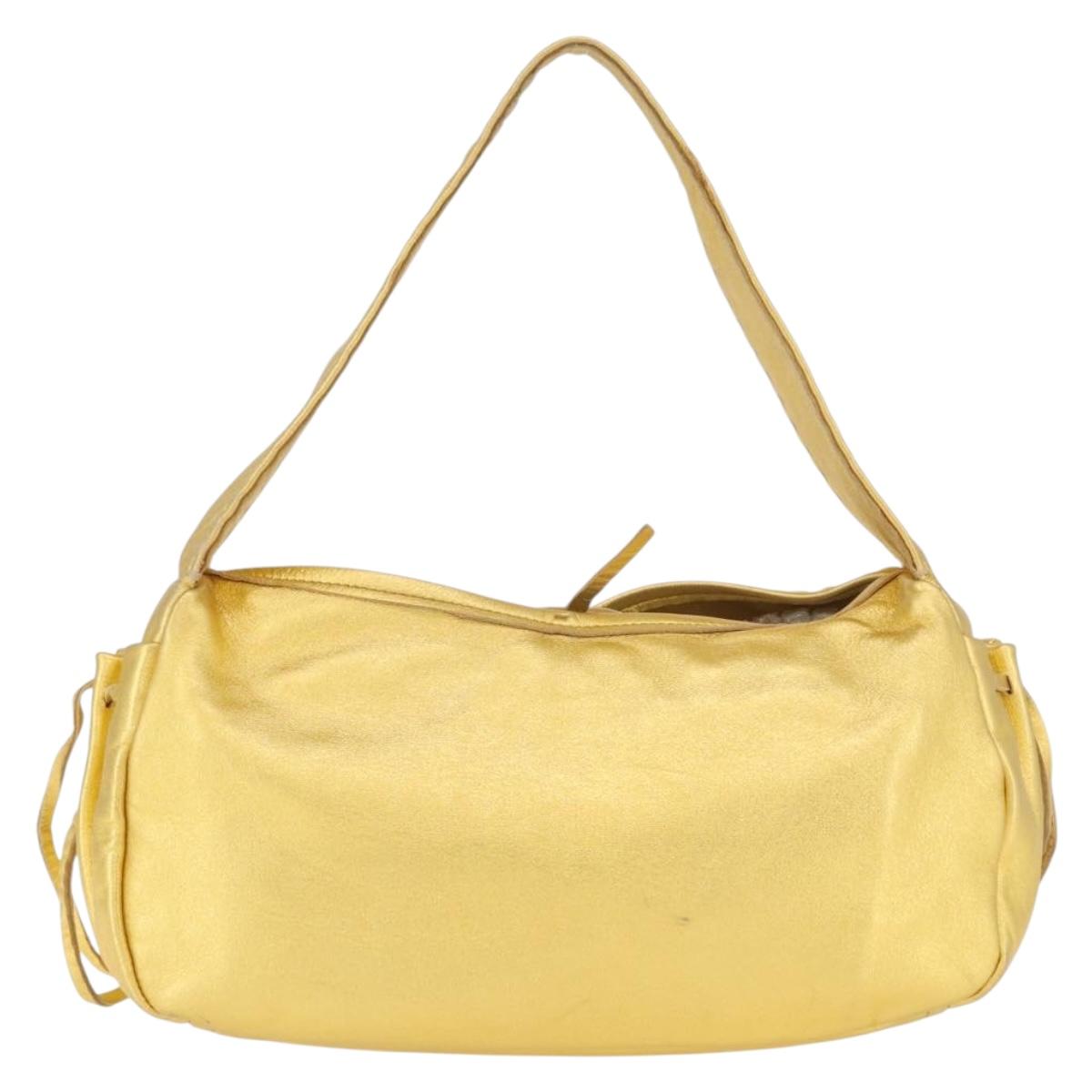 PRADA Shoulder Bag Leather Gold Auth 171507V