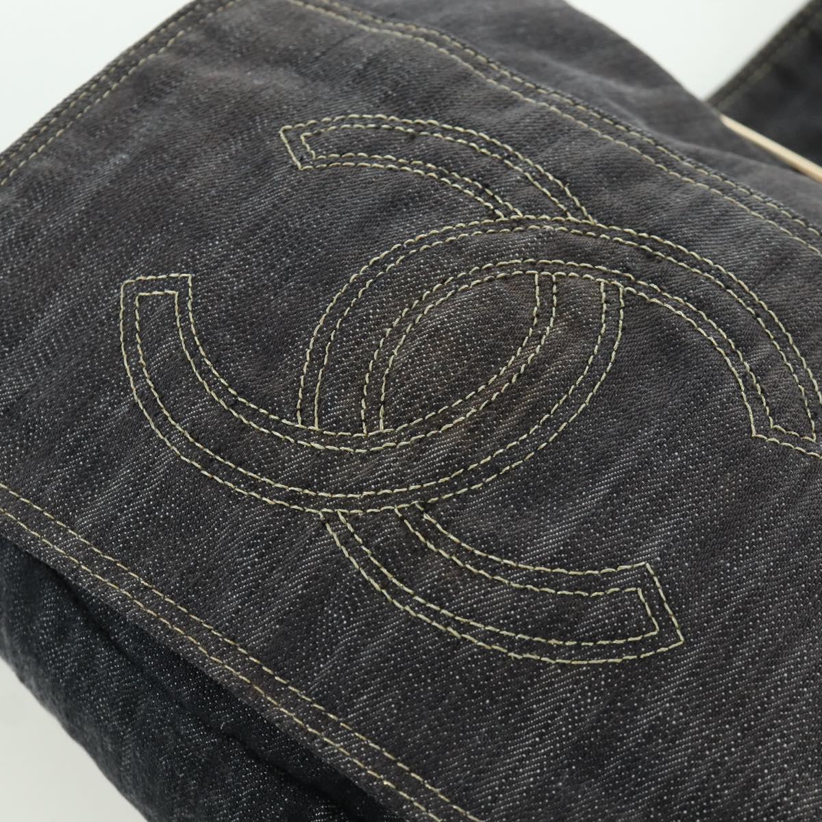 CHANEL COCO Mark Shoulder Bag Denim Navy Gold CC Auth 171512SAM