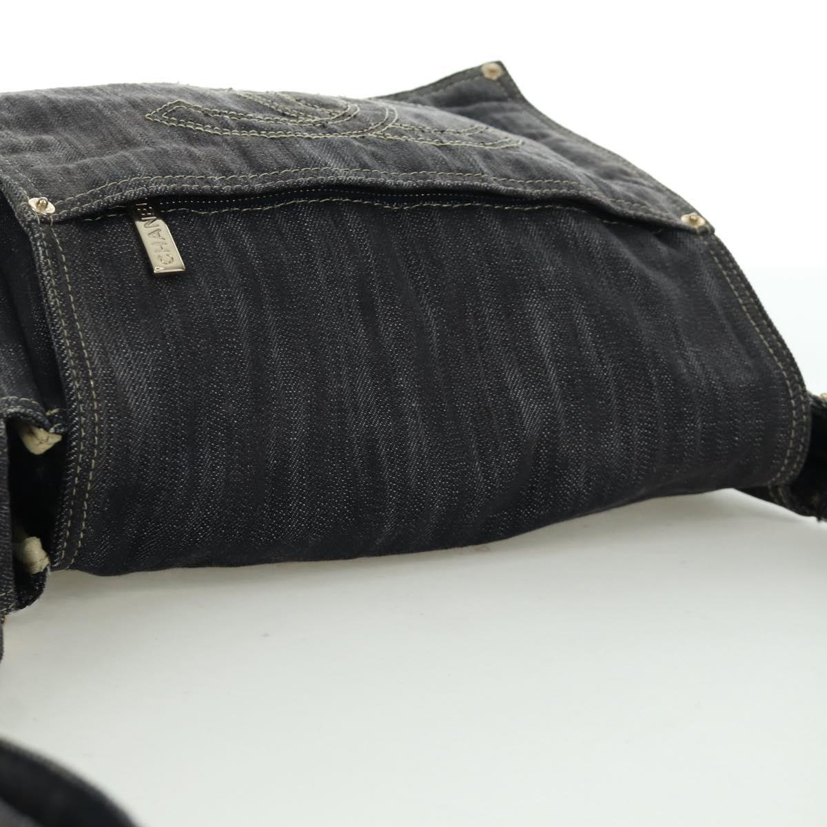 CHANEL COCO Mark Shoulder Bag Denim Navy Gold CC Auth 171512SAM