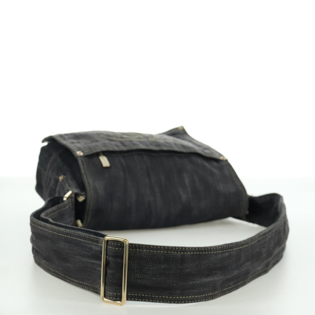 CHANEL COCO Mark Shoulder Bag Denim Navy Gold CC Auth 171512SAM