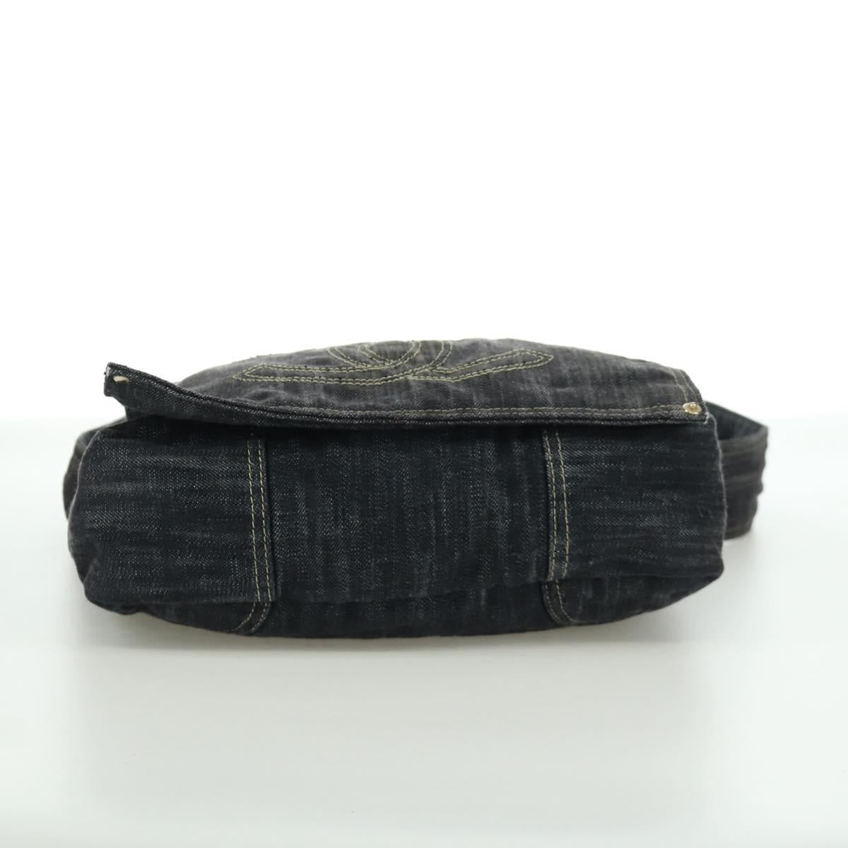 CHANEL COCO Mark Shoulder Bag Denim Navy Gold CC Auth 171512SAM