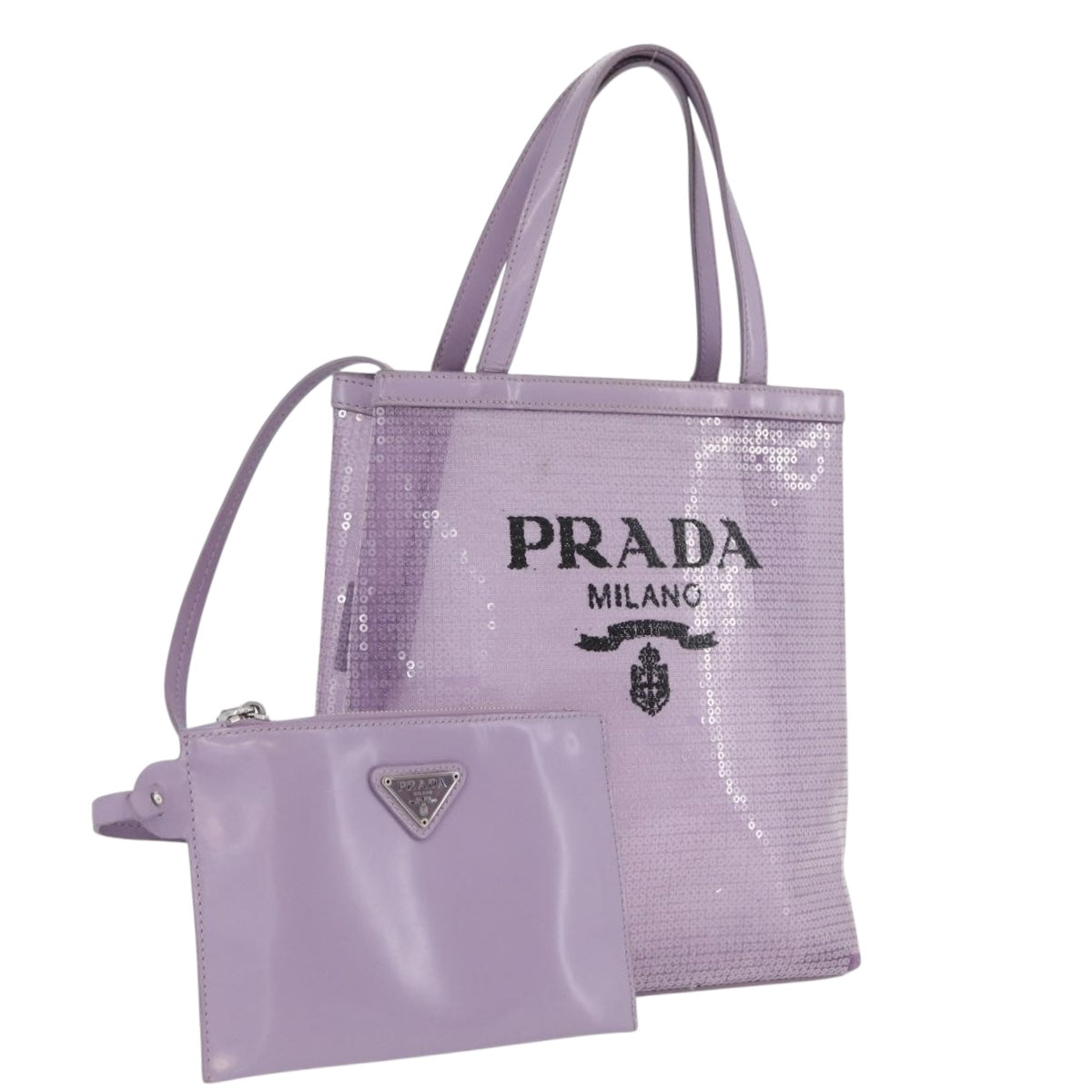 PRADA Sequin Hand Bag Leather Purple Auth 171514A
