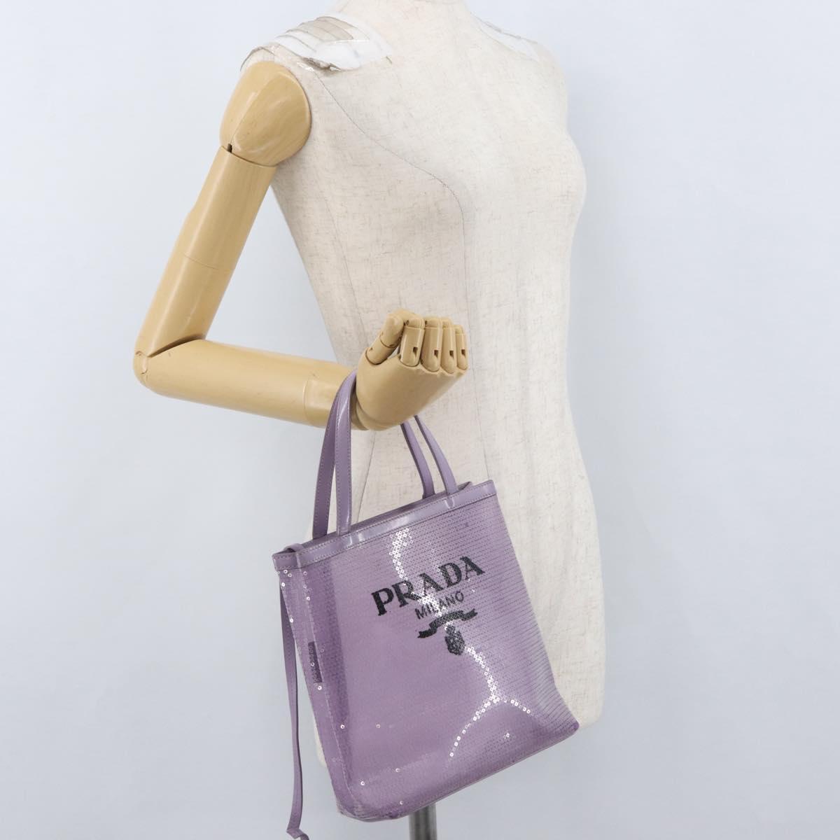 PRADA Sequin Hand Bag Leather Purple Auth 171514A