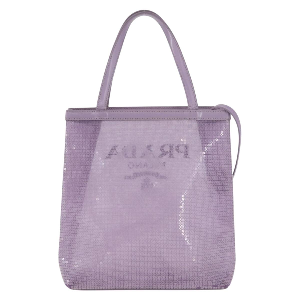 PRADA Sequin Hand Bag Leather Purple Auth 171514A