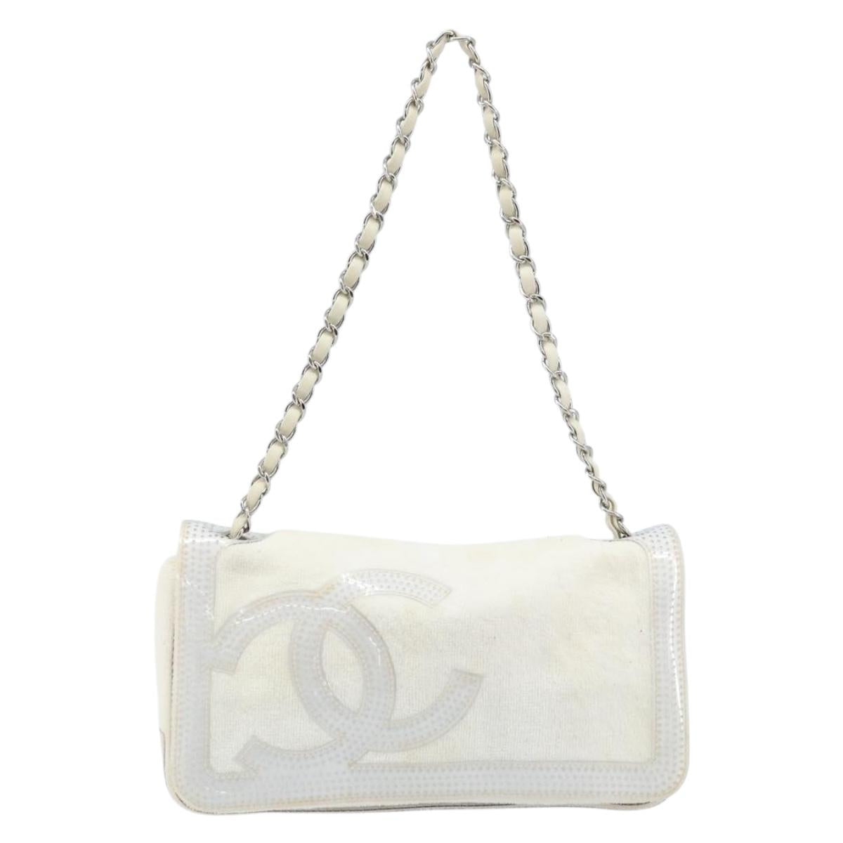 CHANEL Chain Shoulder Bag Pile White Silver CC Auth 171518A