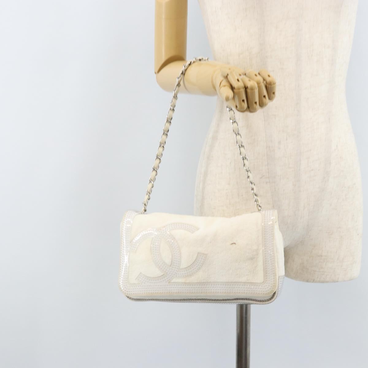 CHANEL Chain Shoulder Bag Pile White Silver CC Auth 171518A