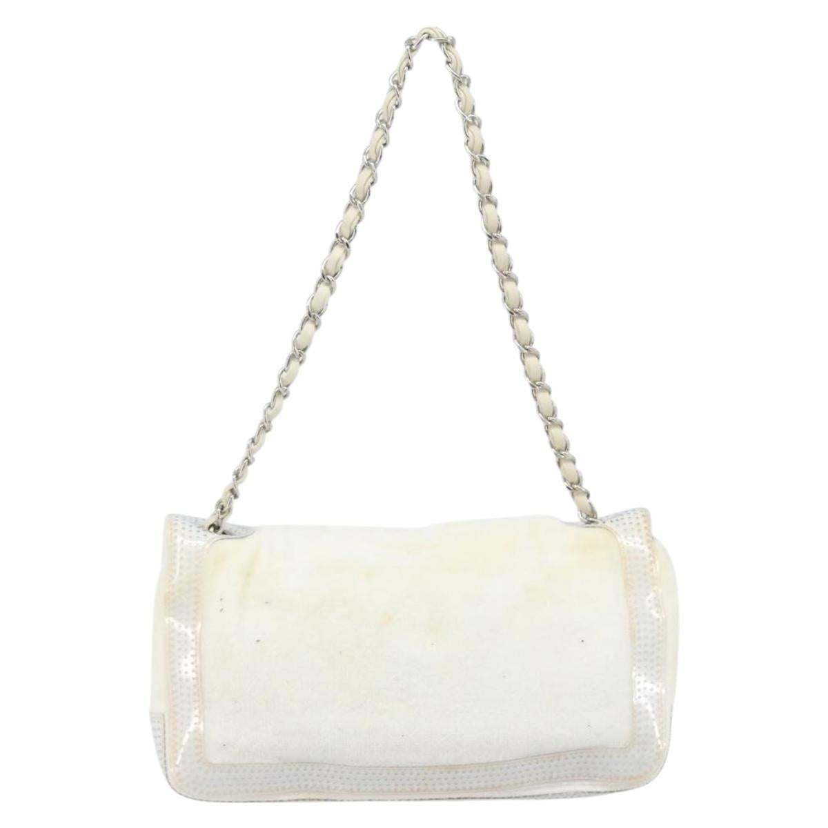 CHANEL Chain Shoulder Bag Pile White Silver CC Auth 171518A