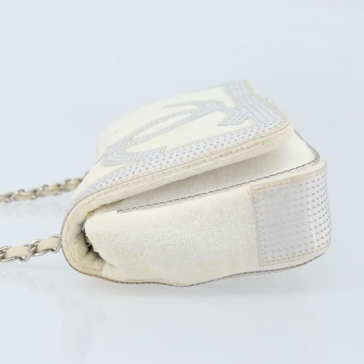 CHANEL Chain Shoulder Bag Pile White Silver CC Auth 171518A