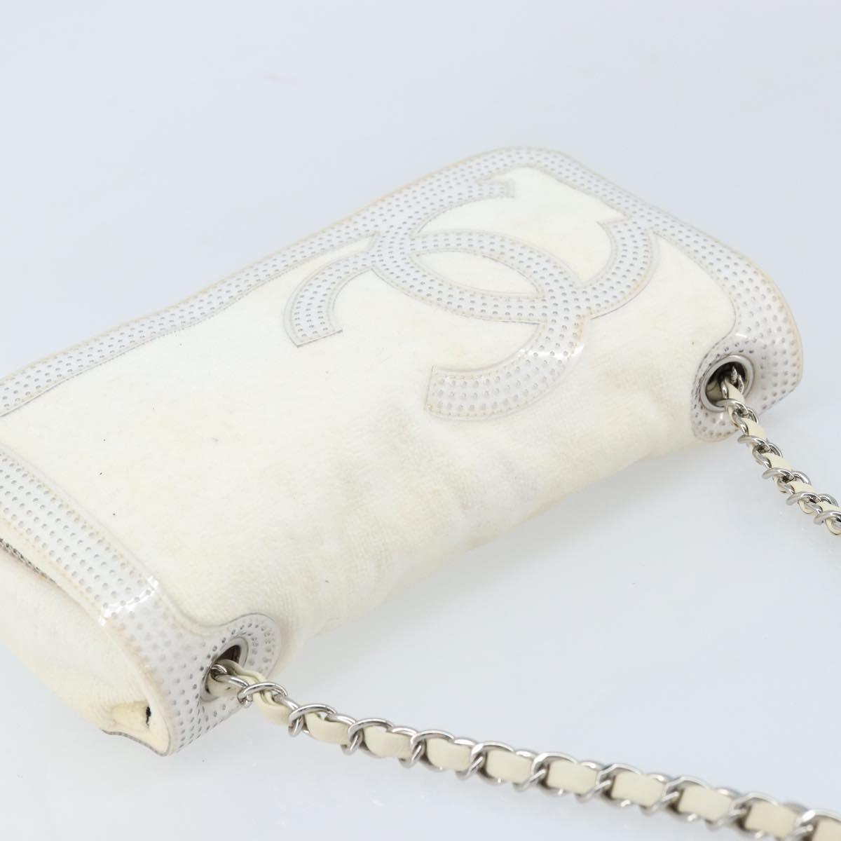 CHANEL Chain Shoulder Bag Pile White Silver CC Auth 171518A